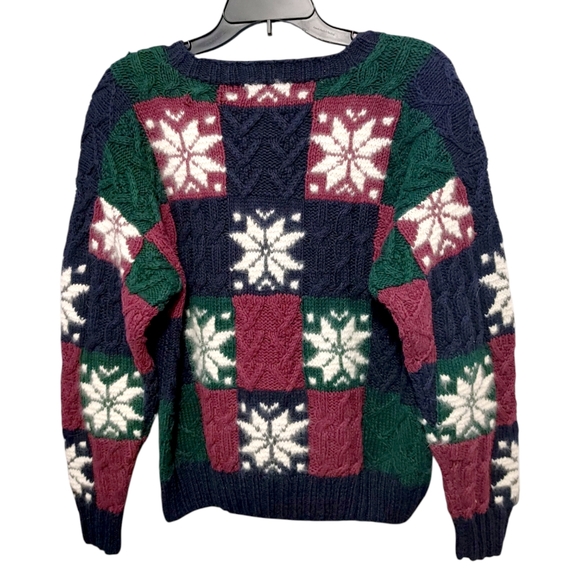 Vintage Cable Knit Embroidered Snowflake Oversize Grandpa Sweater Size Medium - Picture 2 of 7